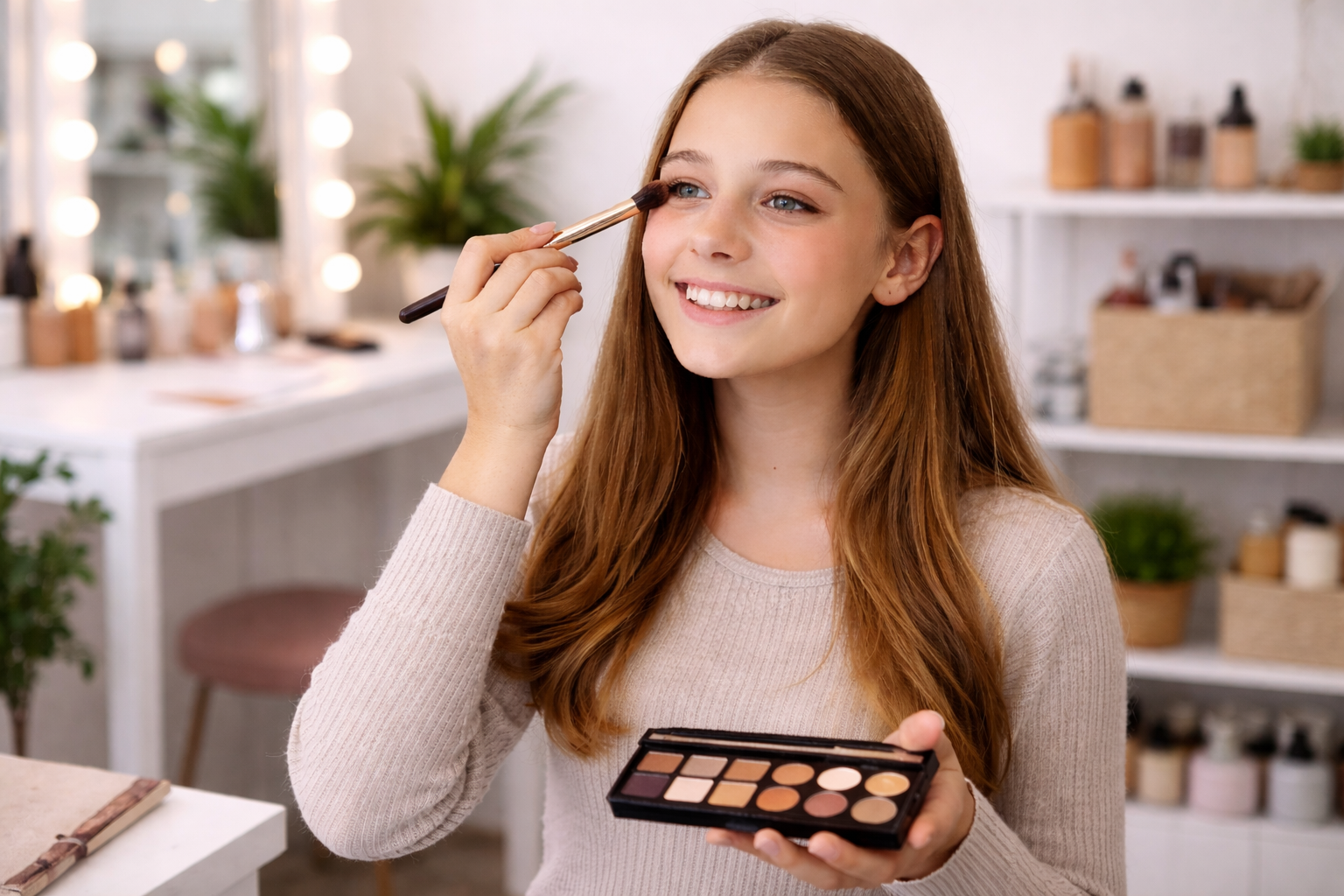 Teenage girl at a private makeup lesson in Harrogate