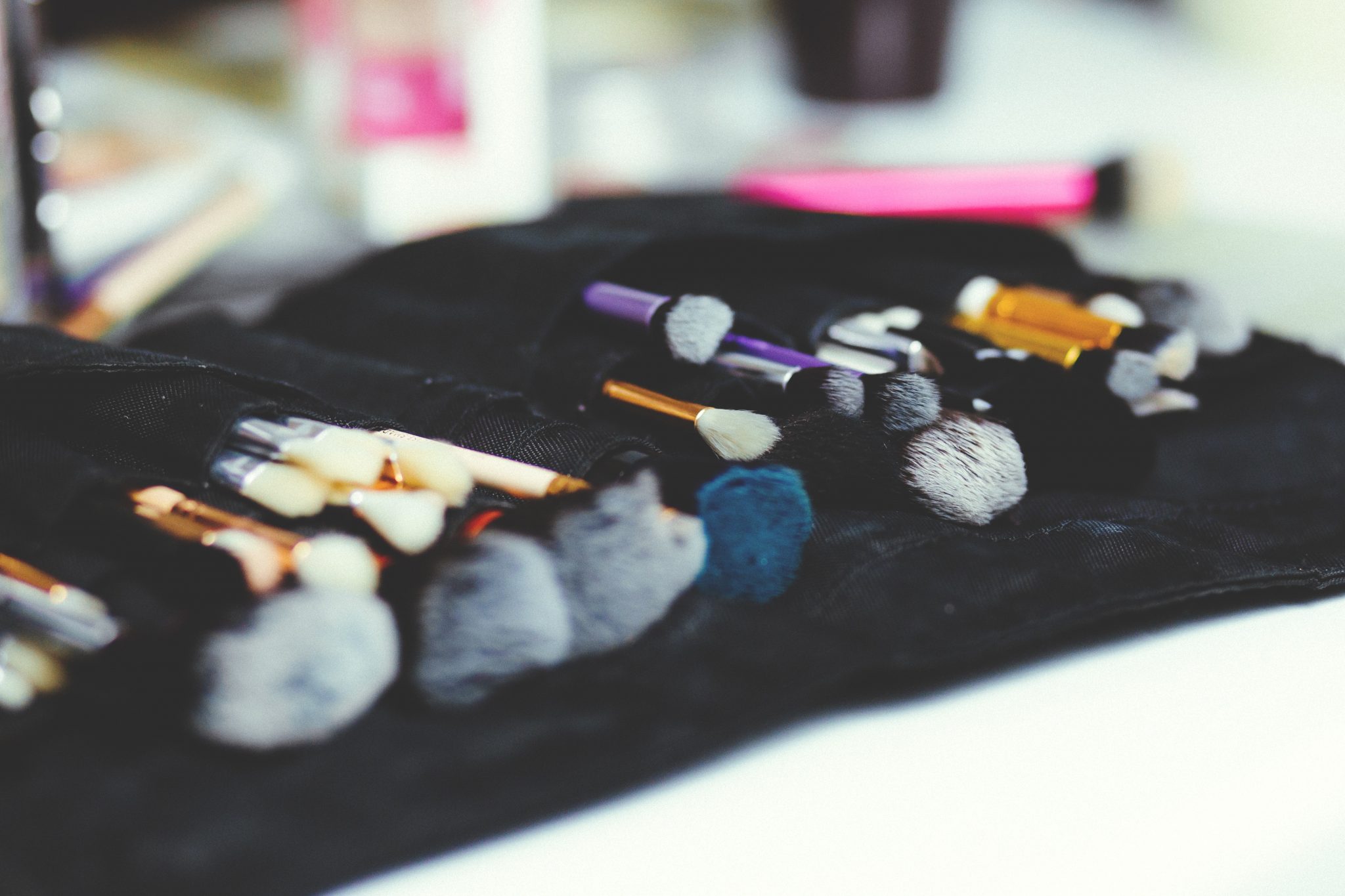 Makeup brushes arranged ready for an appointment