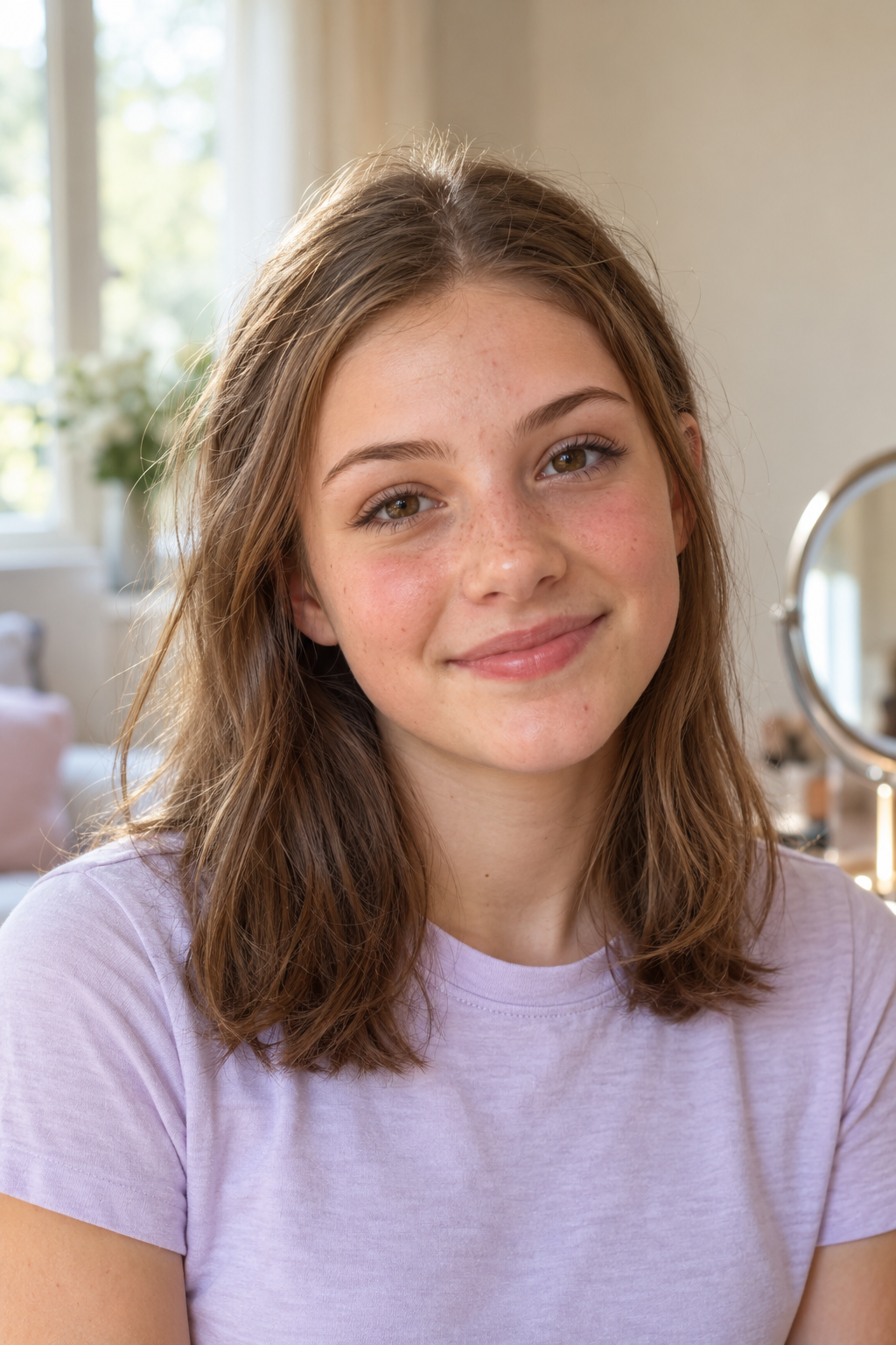 Illustrative portrait of a teen wearing soft everyday makeup